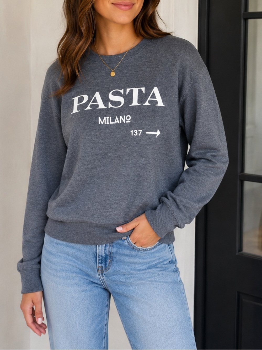 Cotton On “PASTA Milano 137” Graphic Crewneck Sweatshirt Gray Size Medium